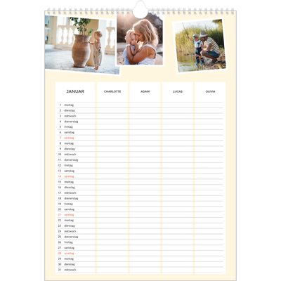 A3 Familienplaner — Moderner Planer - 4-köpfige Familie [Januar]